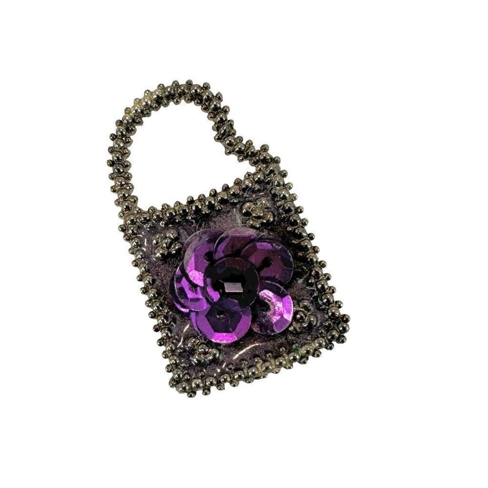 Danscraft silver tone purple flower brooch purse